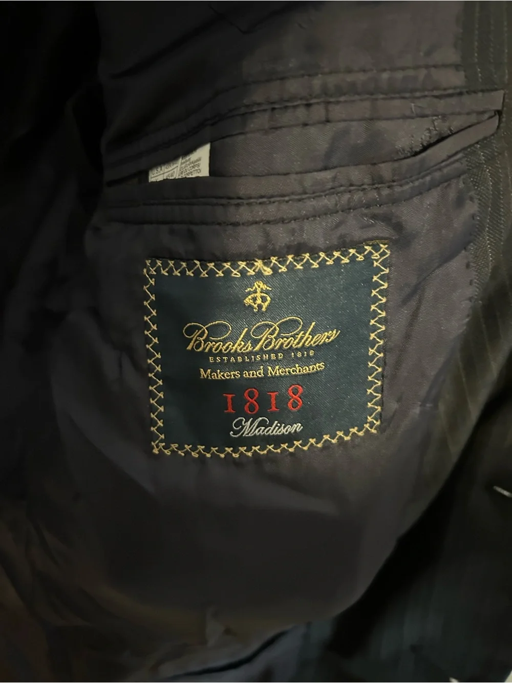 Brooks Brothers 1818 Saxxon Black Pinstripe Two-Button Suit Jacket 45R